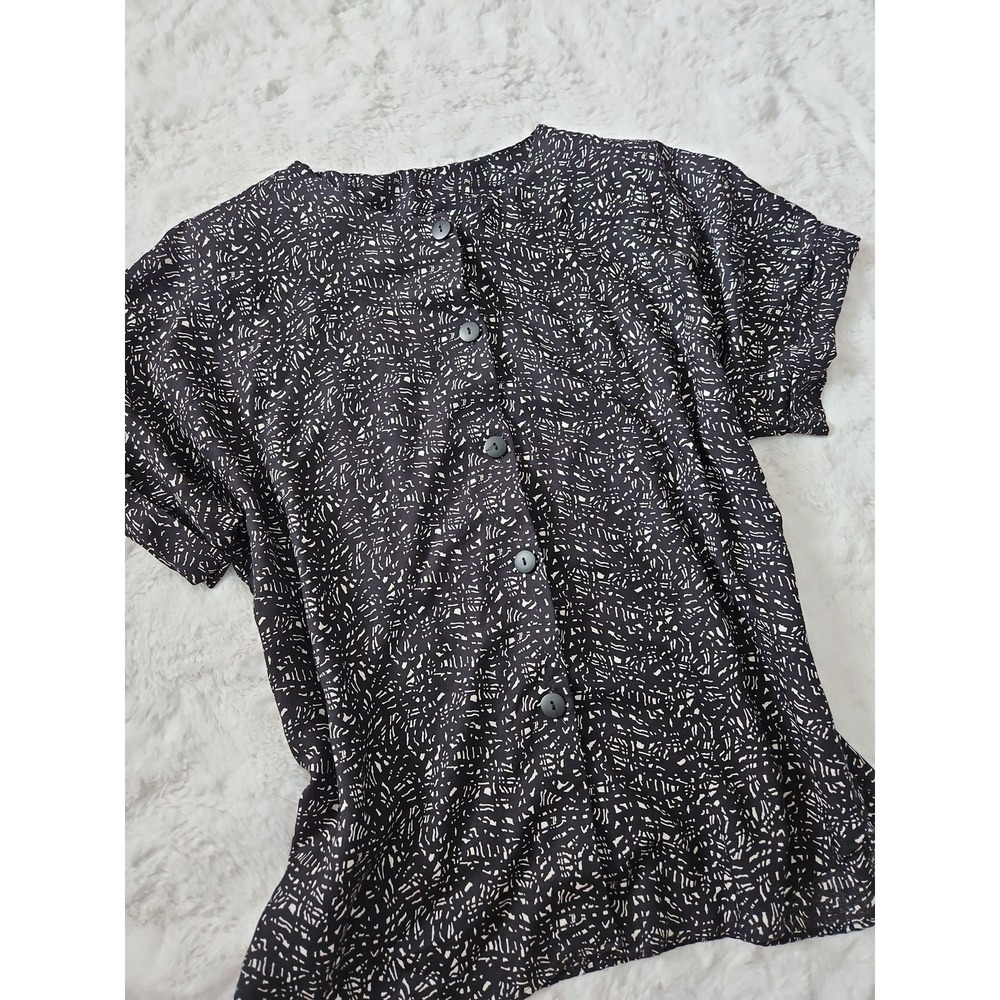 Down Side Up Vintage Black Abstract Blouse 24W – Button Front, 90s Plus Size